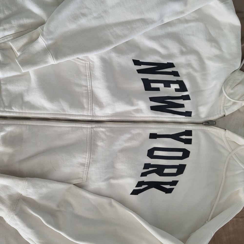 Brandy Melville White Zip-Up Hoodie with Black Print